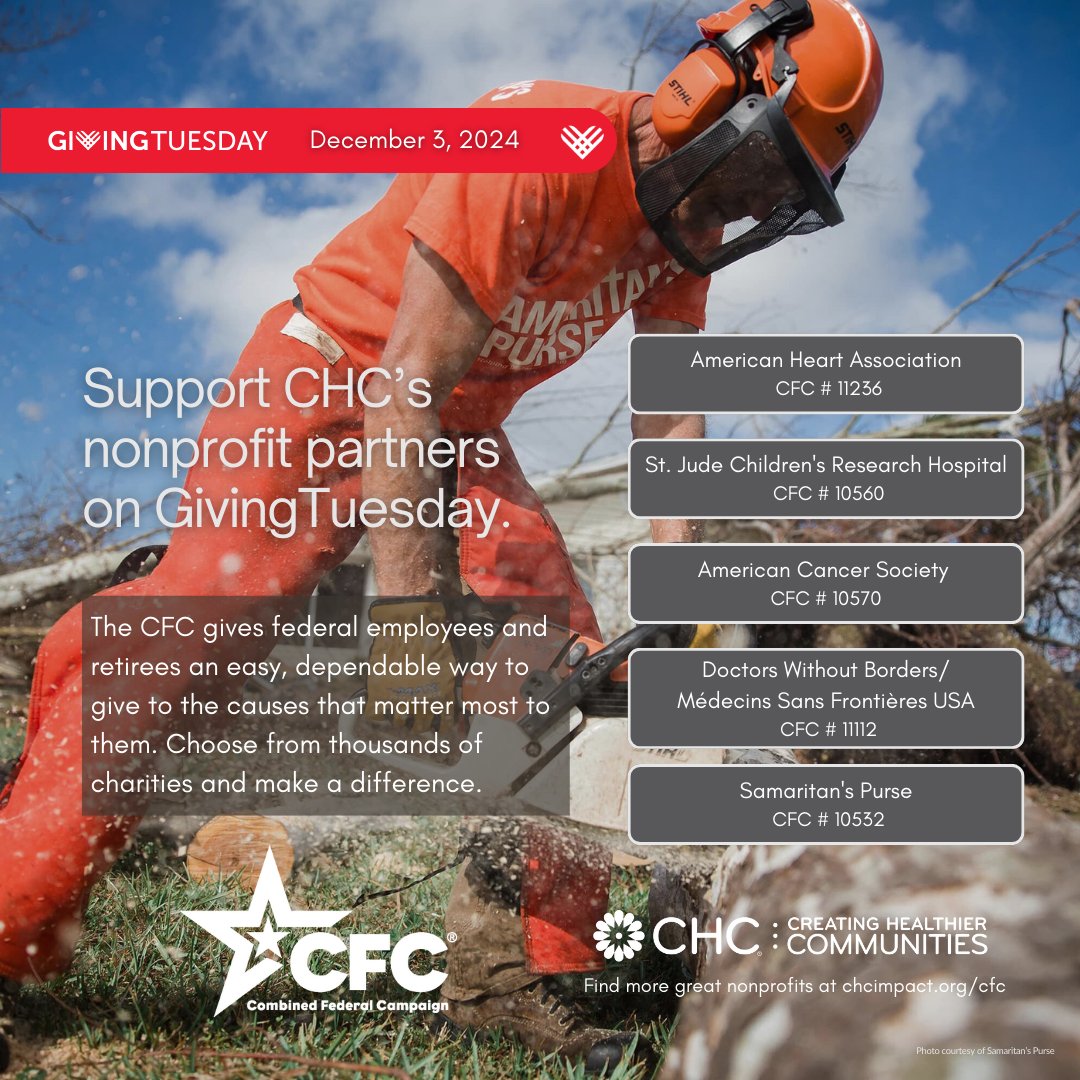 💙 Join us in making a difference on #GivingTuesday! Your @CFC gifts support the vital work of CHC's #nonprofit partners &amp; helps them to reach more communities in need. More than ever, we're in this together. 
➡️ Make your gift today: give.chcimpact.org/p/give-now