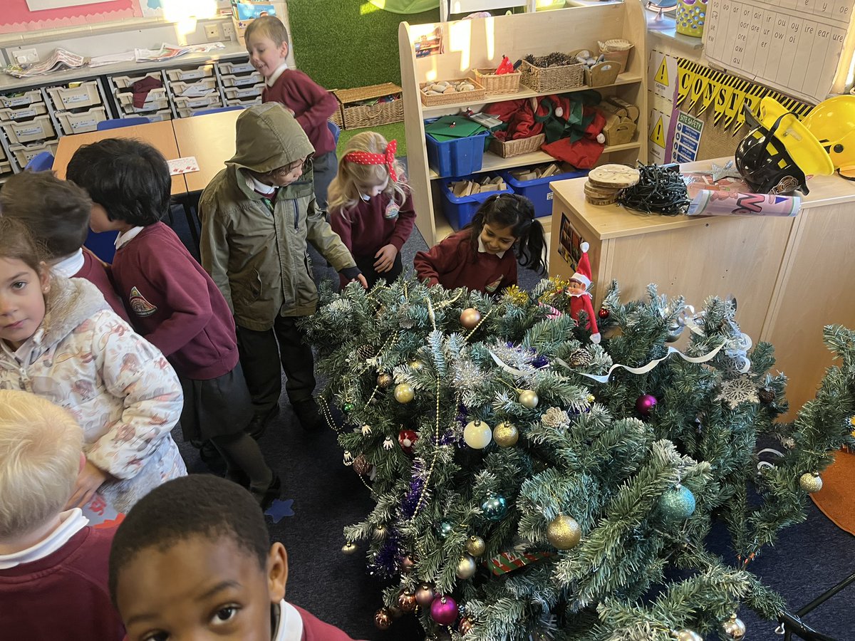 MissFlynnMLP's tweet photo. We couldn’t believe what our cheeky elf had done this morning! Our beautiful Christmas tree needs redecorating now. @MabLanePri @MrGuyMLP @MissNelsonMLP #cheekyelf #christmasfun 🎅🏻 🌈 🎄 https://t.co/l5rDMk5XsU