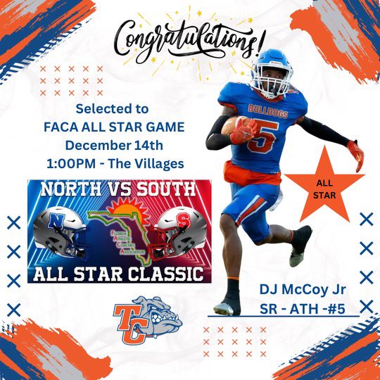 TaycoBulldogs's tweet photo. Congrats @LukeAHayden23 &amp; @dmccoy_8‼️
Tayco will be well represented at the @FACA all star game next weekend! 
It’s a great day to be a Dawg!! 🟠🔵 https://t.co/ZZkVYXXm2w