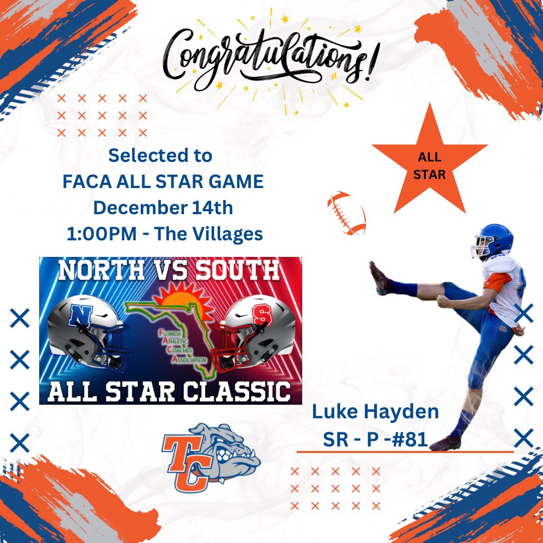 TaycoBulldogs's tweet photo. Congrats @LukeAHayden23 &amp; @dmccoy_8‼️
Tayco will be well represented at the @FACA all star game next weekend! 
It’s a great day to be a Dawg!! 🟠🔵 https://t.co/ZZkVYXXm2w