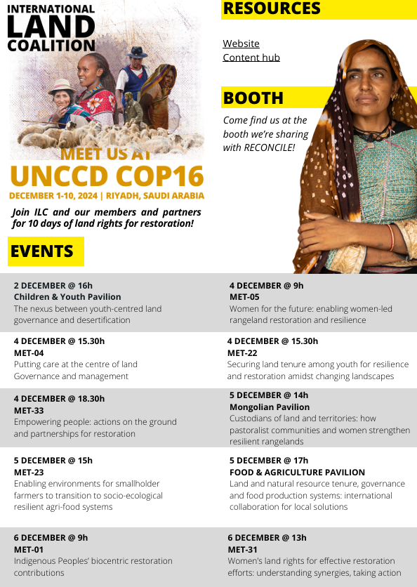 ILCAfrique's tweet photo. ILC emphasizes the critical importance of land tenure security as a cornerstone for sustainable land management. We advocate for inclusive governance models that empower local communities, particularly pastoralists, to secure their land rights. #United4LandRights #COP16Riyadh https://t.co/84PUSxwxTf