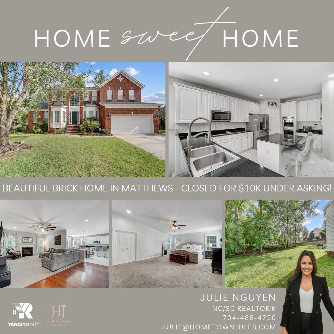 yancey_realty's tweet photo. #Congratulations to Julie Nguyen and her ecstatic buyers! They successfully #closed on this stunning brick #home in Matthews for $10k under asking!🏡🥳

#yanceyrealty #buyersagent #closingday #welcomehome #homesweethome #homeowners #matthewsnc #ncrealtor #screaltor #clt #qc #home https://t.co/N1PxrVwVrw