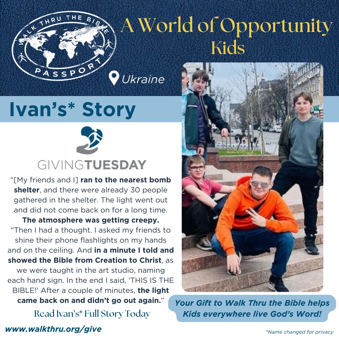 Today is #GivingTuesday! Your gift to Walk Thru the Bible helps Kids, like Ivan, everywhere live God's Word! Give a gift today: walkthru.org/donate/
#GivingTuesdaycampaign #GivingTuesday2024 #GAgives #GAGivesDay #gagives2024
