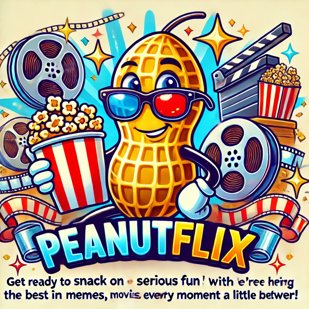 PEANUTFLIX's tweet photo. Get ready to snack on some serious fun with Peanutflix! 🌰🍿 We’re here to bring you the best in memes, movies, and everything in between. Let’s make every moment a little nuttier! 💥🎬 #Peanutflix #PFLX #MemeCoin #SnackTime https://t.co/uPzGXUw8lU