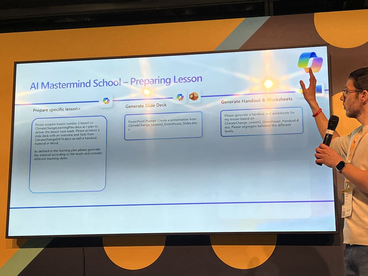 donasarkar's tweet image. The next honorable mention is AI Mastermind School who created a lesson plan creator for edu.

They used Copilot in Word, Outlook, PPT and more! #ESPC24