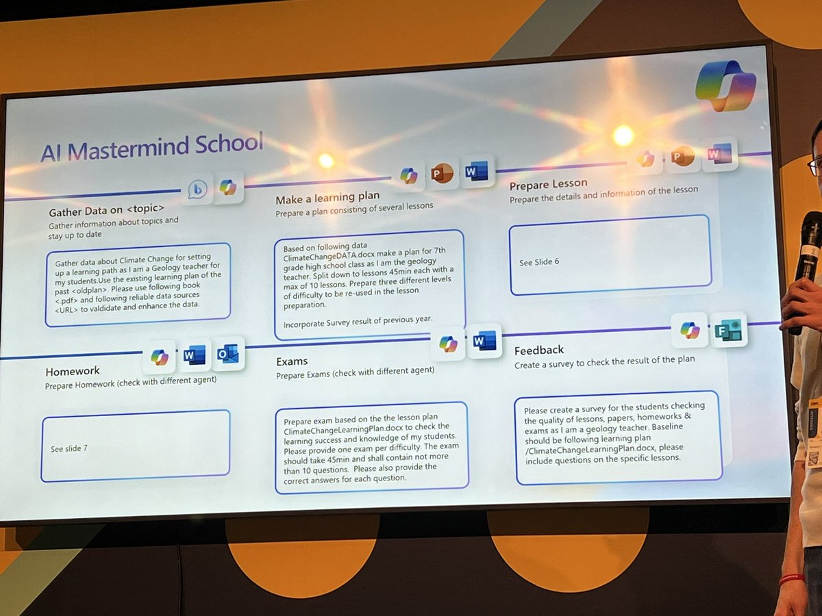 donasarkar's tweet image. The next honorable mention is AI Mastermind School who created a lesson plan creator for edu.

They used Copilot in Word, Outlook, PPT and more! #ESPC24