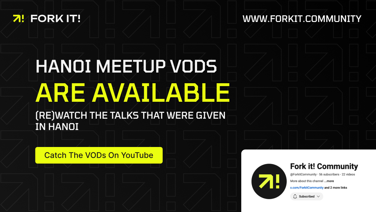 ForkitCommunity's tweet photo. 🎉 Missed the Fork It! Hanoi Meetup? The VODs are now live on YouTube! 📹✨

🎤 Talks :
"We don't want to migrate to TypeScript..." by @YoannFleuryDev
"From project to product..." by Tuan Anh Vu

➡️ Watch now &amp; explore more content!
🔗https://t.co/NkH5okhDQt 

#ForkItMeetup #VODs https://t.co/xuJXPvJJG5
