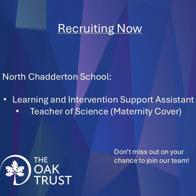 North Chadderton School are currently looking to appoint highly motivated and committed Learning and Intervention Support Assistant and Teacher of Science at North Chadderton School and Sixth Form.

To find out more information, follow the link below,

lnkd.in/d66MdrHP