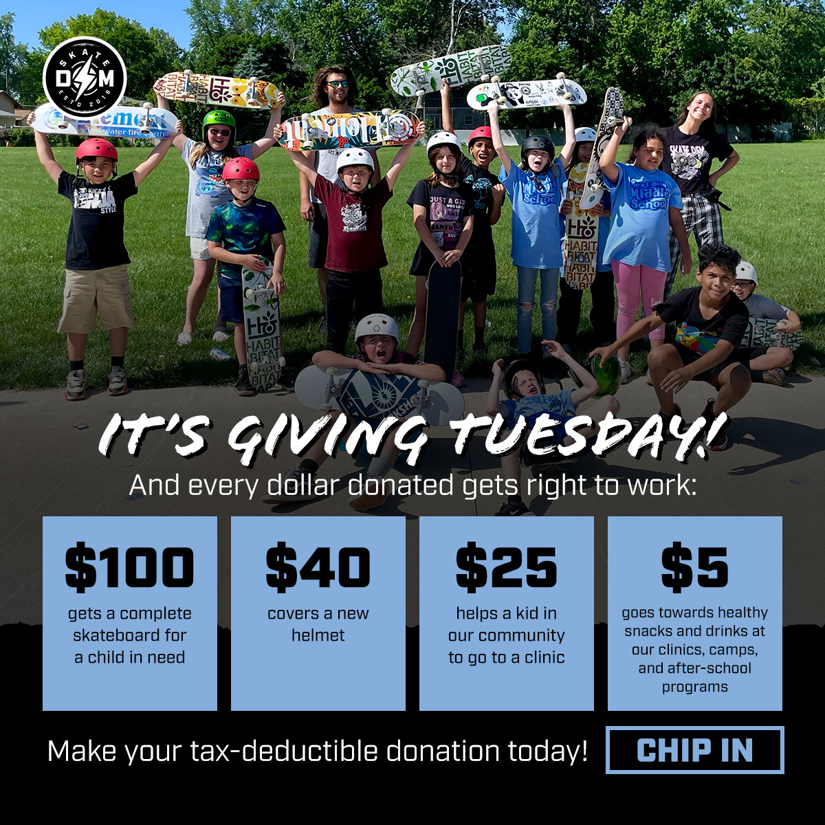 It’s #GivingTuesday! Will you make a tax-deductible donation? Chip in today &gt;&gt; skate-dsm.square.site