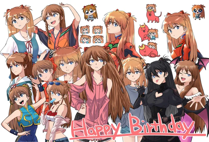 1年間に描いたアスカたちです#アスカ誕生祭2024 