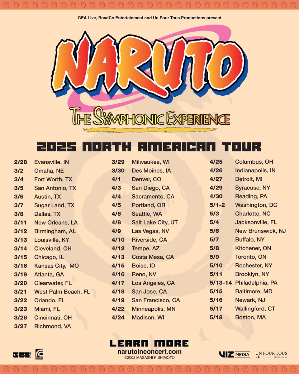 🗣 NARUTO: The Symphonic Experience is touring America and Canada this February 2025!

Tickets go on sale on December 6 at 10 AM Eastern.

🎶 MORE: got.cr/narutoustourtw