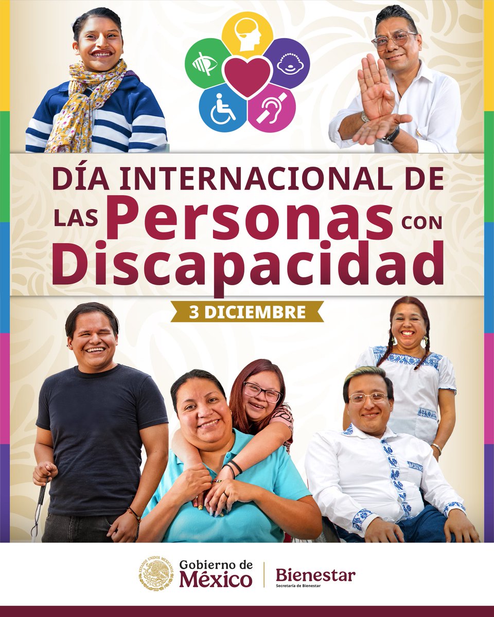 Bienestar_CDMX's tweet photo. En este día, reafirmamos nuestro compromiso de construir un país inclusivo, donde todas y todos ejerzan plenamente sus derechos. Trabajamos para garantizar que las #PersonasConDiscapacidad cuenten con el apoyo necesario para alcanzar su #Bienestar.

#DiscapacidadConBienestar

#PensiónDiscapacidad