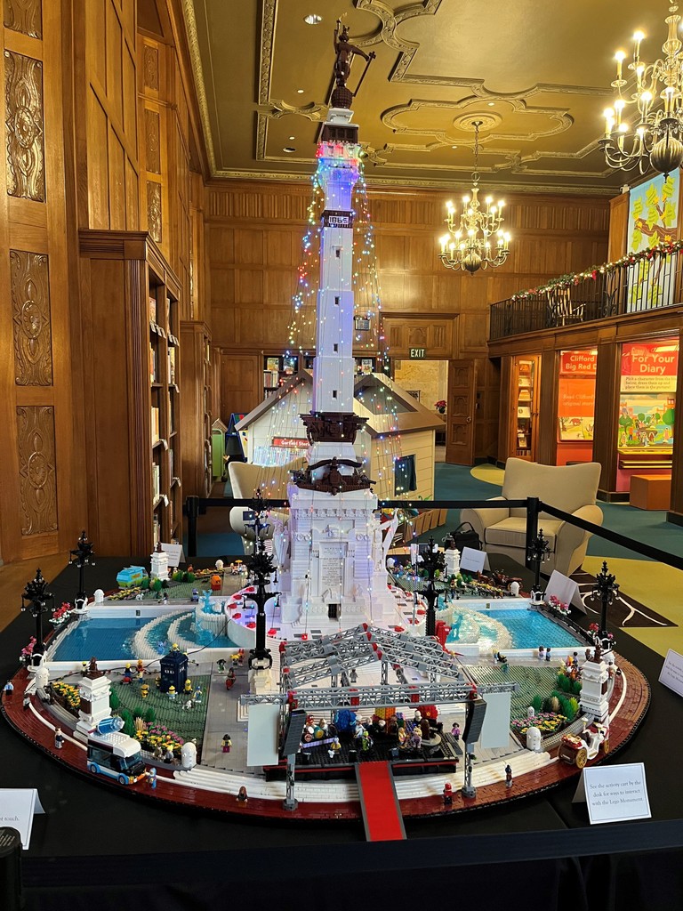 The Lego version of the Soldiers and Sailors monument is back at the Indiana State Library for the 2024-25 holiday season! It’s 7-feet-tall and was made with over 75,000 Legos! Come visit the Lego Monument any time the library is open from now until Valentine’s Day. #Indianapolis