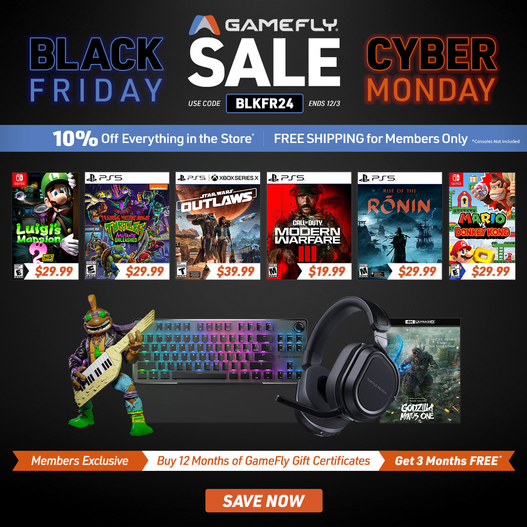 GameFly's tweet image. Last day to save on Cyber Monday sales!

Use Code BLKFR24 at checkout &amp;amp; take 10% off all Games, Movies, Toys &amp;amp; Controllers in the store!

l8r.it/D1il

#BlackFriday #BlackFriday2024 #VideoGames #Movies #PS5 #CyberMonday #Xbox #Nintendo #Switch #Sale #gaming