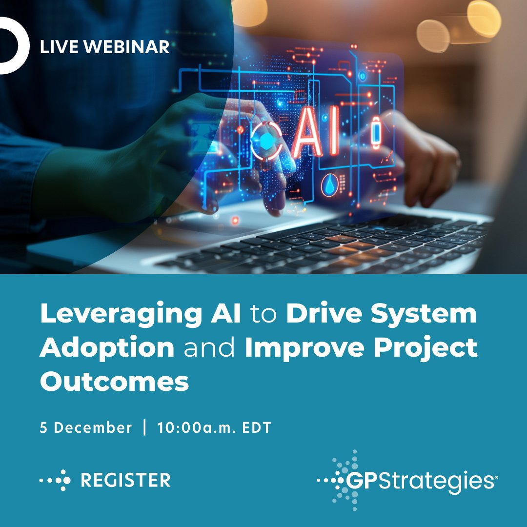 gpcorp's tweet image. Join Linda Lamppert to explore how AI-powered tools like Learning Content AIQ can streamline collaboration, optimize adoption processes, and transform your learning and development strategies.
hubs.li/Q02-6PK20
#LearningAndDevelopment #AIInnovation #TechnologyAdoption