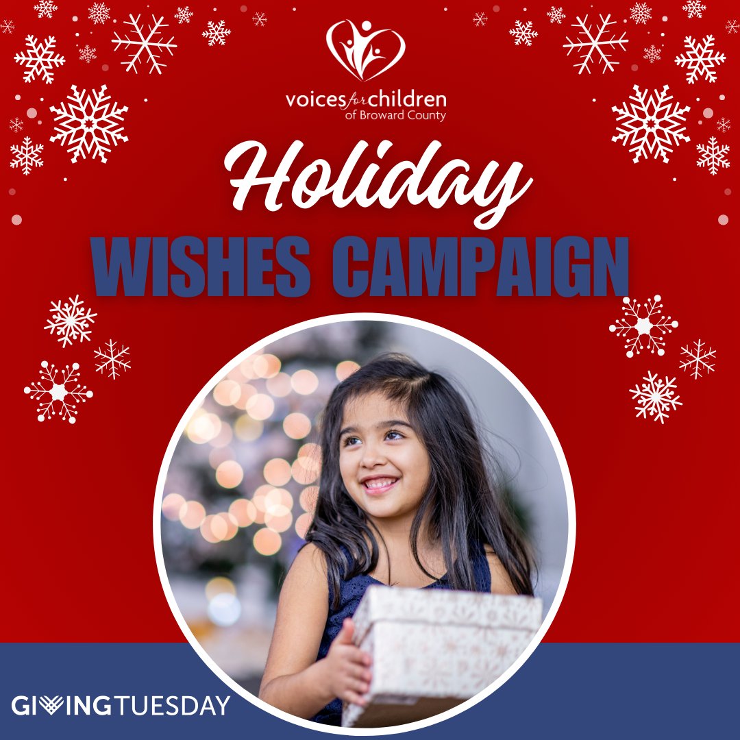 This #GivingTuesday, support our Holiday Wishes Campaign to bring joy to children in foster care!  
🎁 Goal: 10 toys donated: tinyurl.com/vfcgl  
💞 $1,500 raised: voicesbroward.org  
 #HolidayWishesCampaign #SpreadTheJoy