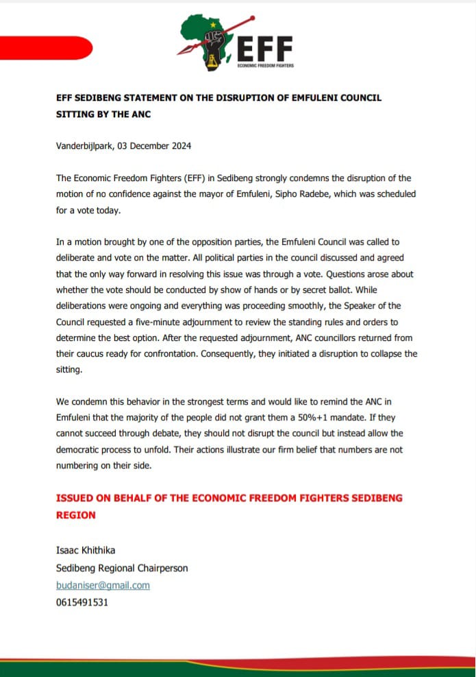 EFF Sedibeng Region tweet media