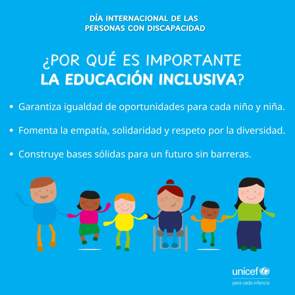 Un derecho, una oportunidad.

En este #DíaInternacionalDeLasPersonasConDiscapacidad, recordamos la importancia de la educación inclusiva como motor para sociedades sostenibles y equitativas.

"Educación de calidad para todos" es la clave para que nadie quede atrás.