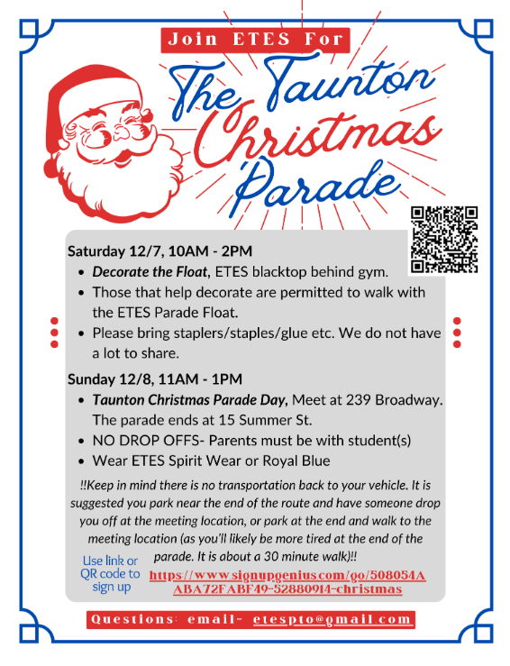 Taunton Holiday Parade this Weekend! psqr.io/pWKDo4bFqJ via <a href="/ParentSquare/">ParentSquare</a>