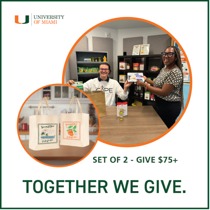 UM_alumni's tweet photo. This time of year is tough for students. Support them by giving to the Food Pantry, General Scholarship Fund, or any UMiami cause you love. Donate $75+ by 12/15 & get 2 limited-edition UMiami canvas bags! ๐งก๐ #CanesCare
https://t.co/uWDDv7c9xn https://t.co/zAHnh4LStT