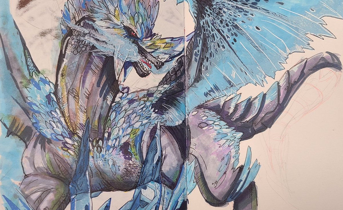 Combination between <a href="/CopicOfficialUS/">Copic Official</a> markers and copic acena color markers. I am still playing with thrm to see what they can do. I need a set of just grey acena markers. #copicwithus #WIP #velkhana #MonsterHunterWilds #mhw #MonsterHunter