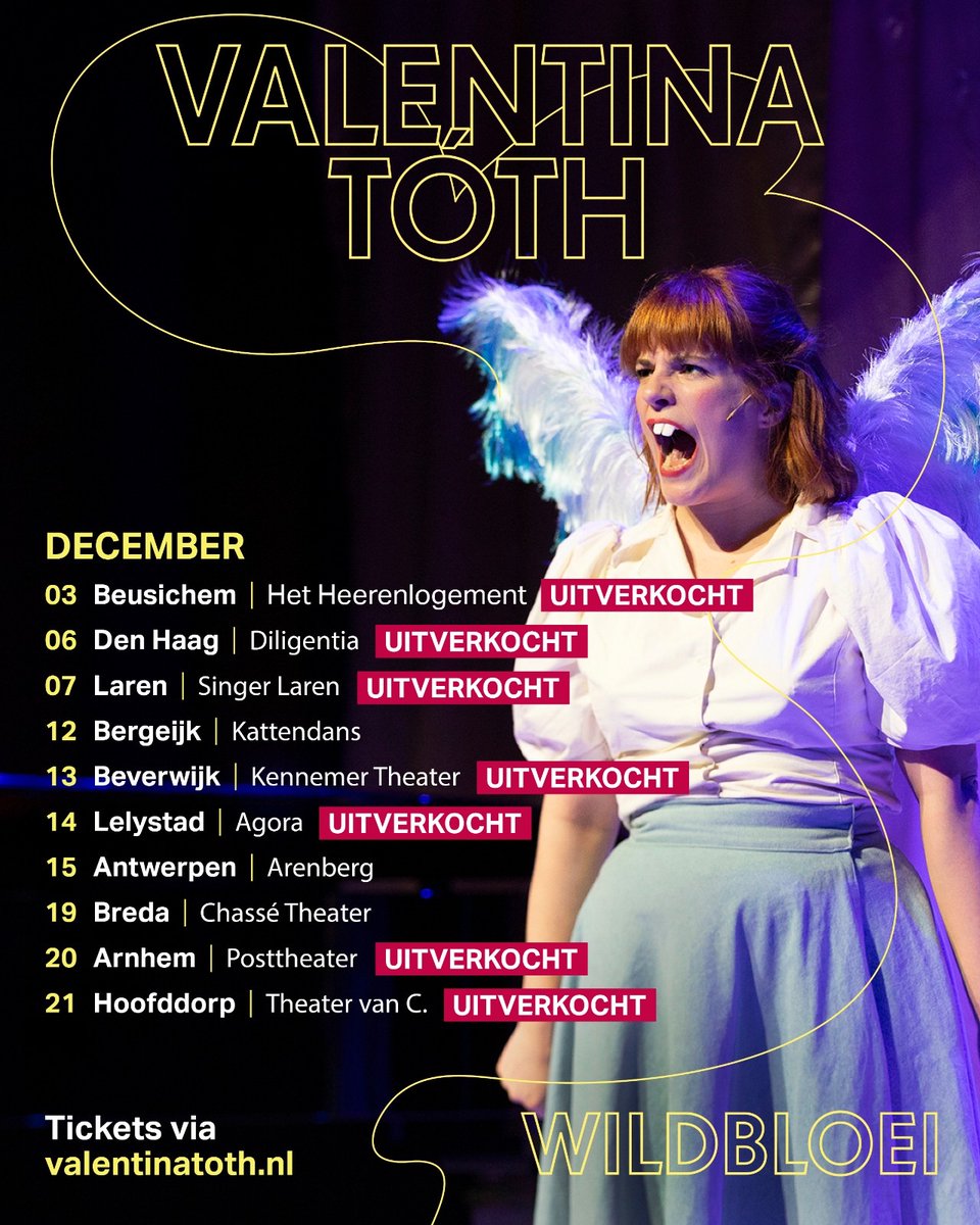 Och ik vind het toch zo leuk om te touren met Wildbloei, ik wil helemaal niet dat het stopt. Ik blijf het ongelofelijk vinden dat de zalen zo vol zitten ✨🥹❤️ 
Gelukkig stopt het ook nog niet! Dit is de speellijst van DECEMBER. Allen welkom! 🌸🥰❤️