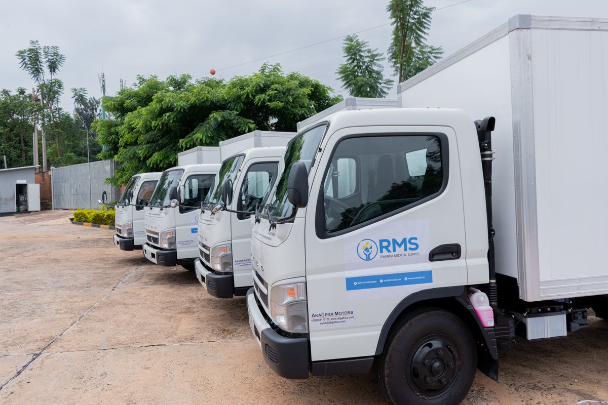 RwandaSupply's tweet photo. Exciting day at RMS! We hosted a team from the Global Fund to discuss ongoing projects making a difference in healthcare. We also proudly unveiled 4 brand-new trucks, funded by the Global Fund, ready to distribute life-saving health commodities across Rwanda.  
#BetterTogether https://t.co/sWqmk580Se