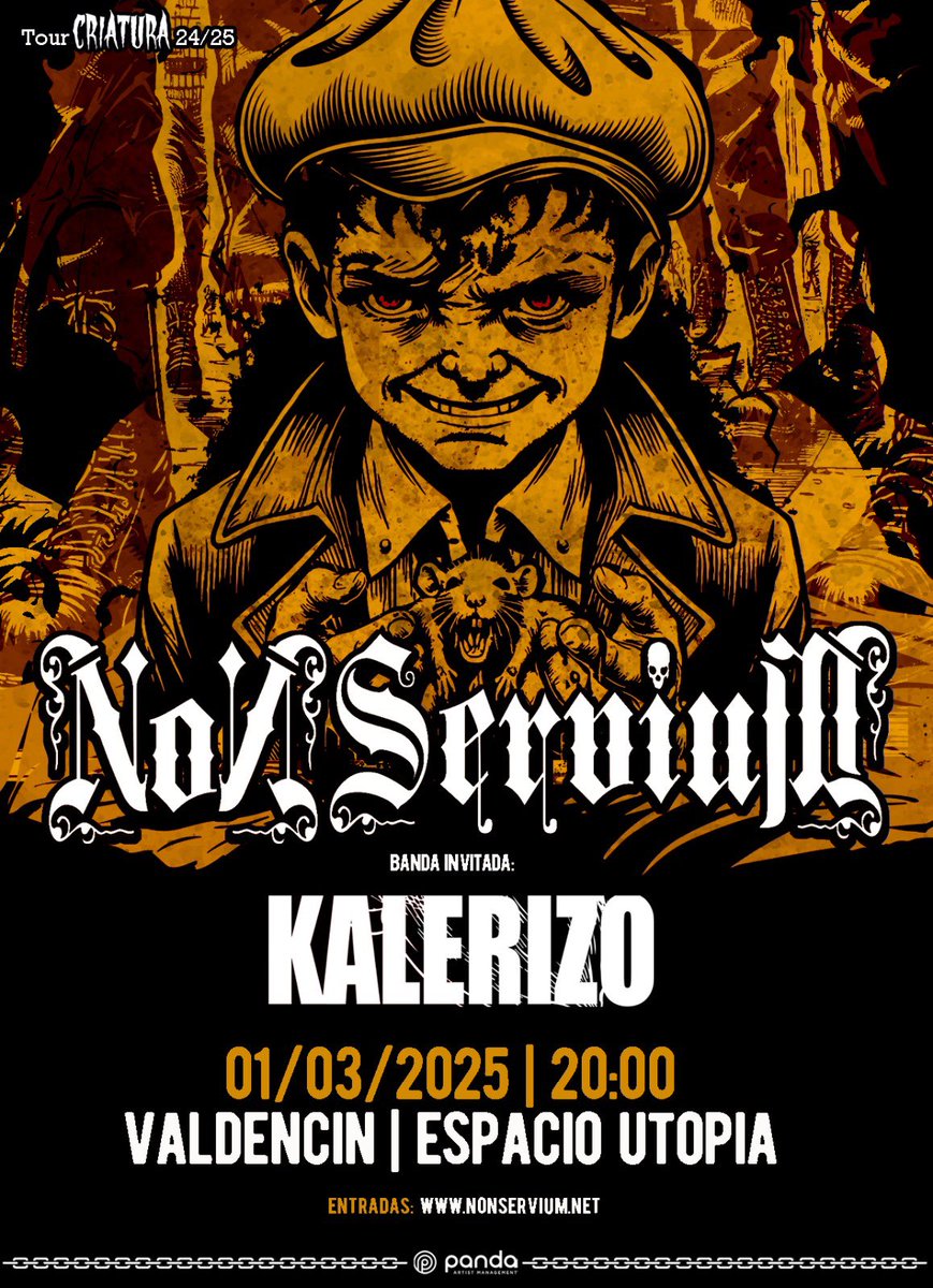 <a href="/NonServium_Army/">Non Servium</a> en Espacio Utopía, Valdencín <a href="/La_Abadia/">La Abadía Valdencín</a> el 1 de marzo de 2025, junto los hermanos de Kalerizo.

Entradas volando desde ya en: tickets.nonservium.net/web/?

🕸️❤️‍🔥