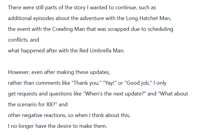 helloyinny's tweet photo. This is exactly why we do not harass devs and act entitled. They've asked so many times to not spam them to confirm your HCs etc. 
Because of how they've been treated by what they specify as a "younger audience".

They now no longer have the desire to update the game. https://t.co/gnffryP2vQ