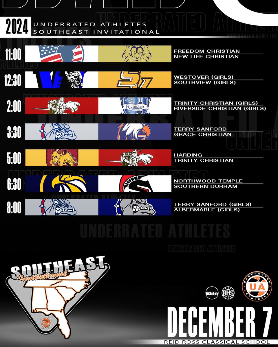 Underrated Athletes (@underratedathl_) on Twitter photo Updated Schedule🚨
Southeast Invitational ❗️
📍Reid Ross
📆 December 7th
🎟️ ticketleap.events/tickets/underr…
<a href="/SVTigersWBB/">South View Lady Tigers Basketball</a> / <a href="/FREED0MAthletic/">FreedomAthletics</a> / <a href="/ftsmbb_/">Terry Sanford Mens Basketball</a> / <a href="/GFamilyon3/">GRACE_Basketball_FamilyOn3</a> / <a href="/FTS_WBB/">FTS Basketball</a> / <a href="/edavis359/">Coach Davis</a> / <a href="/WestoverWBB/">WestoverLadyWolverines</a> / <a href="/ogcookie_/">James M.</a> Updated Schedule🚨
Southeast Invitational ❗️
📍Reid Ross
📆 December 7th
🎟️ ticketleap.events/tickets/underr…
<a href="/SVTigersWBB/">South View Lady Tigers Basketball</a> / <a href="/FREED0MAthletic/">FreedomAthletics</a> / <a href="/ftsmbb_/">Terry Sanford Mens Basketball</a> / <a href="/GFamilyon3/">GRACE_Basketball_FamilyOn3</a> / <a href="/FTS_WBB/">FTS Basketball</a> / <a href="/edavis359/">Coach Davis</a> / <a href="/WestoverWBB/">WestoverLadyWolverines</a> / <a href="/ogcookie_/">James M.</a>