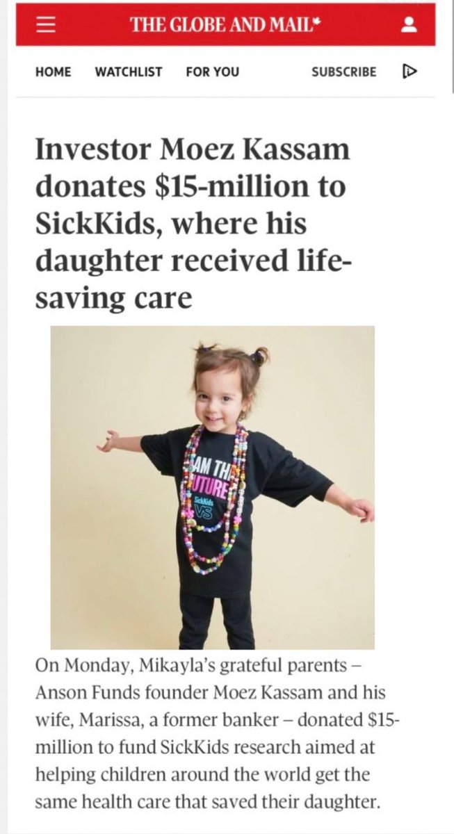 Moez Kassam (@munchingmoez) on Twitter photo It's a great privilege for Marissa and I to support <a href="/SickKidsNews/">The Hospital for Sick Children (SickKids)</a>. We are grateful for their world class staff and leadership, and hope this donation can support their research which improves outcomes for kids everywhere. It's a great privilege for Marissa and I to support <a href="/SickKidsNews/">The Hospital for Sick Children (SickKids)</a>. We are grateful for their world class staff and leadership, and hope this donation can support their research which improves outcomes for kids everywhere.