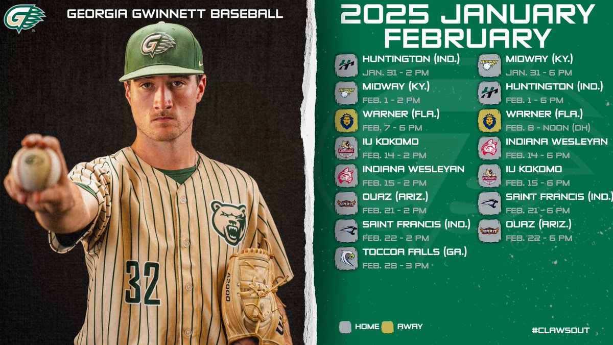 Baseball Releases 2025 Schedule. Grizzlies set to host 34 games and play seven teams in NAIA Preseason Top 25 poll.

📰 - tinyurl.com/yc56jm

#ClawsOut | #GrizGangGGC