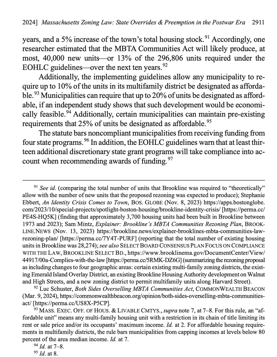 AaronMichael_S's tweet photo. @kcappuccio3 I admittedly didn’t study MBTA CA’s drafting.

As enacted, it seeks to ease market prices by growing supply. I reference studies on this on p. 2898 n.3.

And its EOHLC Guidelines let towns require 10-25% of multifamily district units to have below-mkt prices. See my p. 2911. https://t.co/sUrfGd7Ti8