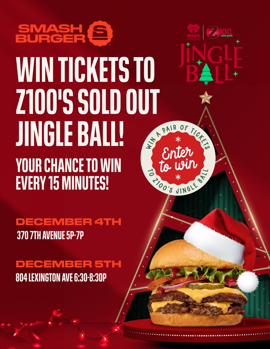 Z100 New York (@z100newyork) on Twitter photo Your chance to be part of the SOLD OUT #Z100JingleBall is here! Thanks to
<a href="/Smashburger/">Smashburger</a>, you can win a pair of tickets. 🌟 Enter now: z100.iheart.com/promotions/sma… <a href="/LaCrystalRosas/">Crystal Rosas</a> <a href="/GarrettVo/">Garrett</a> Your chance to be part of the SOLD OUT #Z100JingleBall is here! Thanks to
<a href="/Smashburger/">Smashburger</a>, you can win a pair of tickets. 🌟 Enter now: z100.iheart.com/promotions/sma… <a href="/LaCrystalRosas/">Crystal Rosas</a> <a href="/GarrettVo/">Garrett</a>