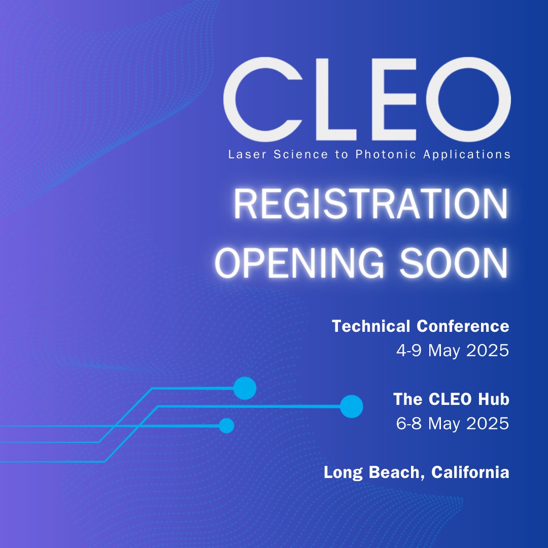 CLEOConf's tweet image. Registration for CLEO 2025 opens soon—stay tuned to secure your spot at the premier event for lasers and electro-optics! 
Plus, don’t forget there are only a few days left to submit your abstracts! 
🗓️ Abstract Deadline: 6 December 2024
#CLEO2025 #AbstractDeadline