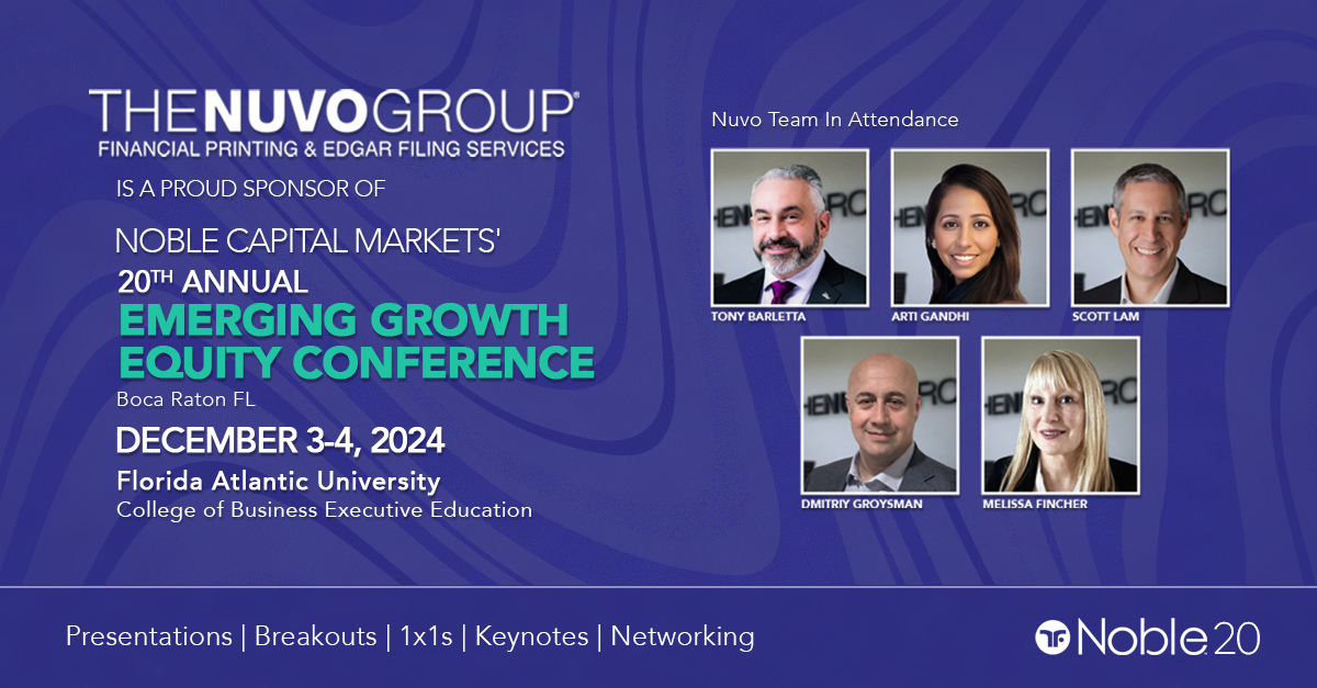 wearenuvo's tweet image. We're  a proud sponsor of @NobleCapMkts's 20th Annual #NOBLEcon in Boca Raton, Fl. Be sure to stop by our booth to discuss customized Financial Print solutions with one of our team members — see you there!
#NobleCon20 #Investing #AI #SharkTank #FinancialPrint