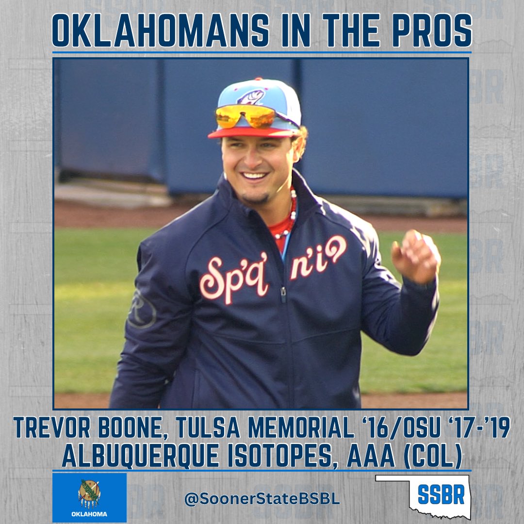 𝗢𝗞𝗟𝗔𝗛𝗢𝗠𝗔𝗡𝗦 𝗜𝗡 𝗧𝗛𝗘 𝗣𝗥𝗢𝗦

Trevor Boone (OF), Albuquerque Isotopes, AAA (COL)

Tulsa Memorial HS ‘16/OSU ‘17-‘19

2024: .204/.272/.412, 14 HR, 33 RBI

- Drafted 18th round 2019 MLB Draft

#OKPreps