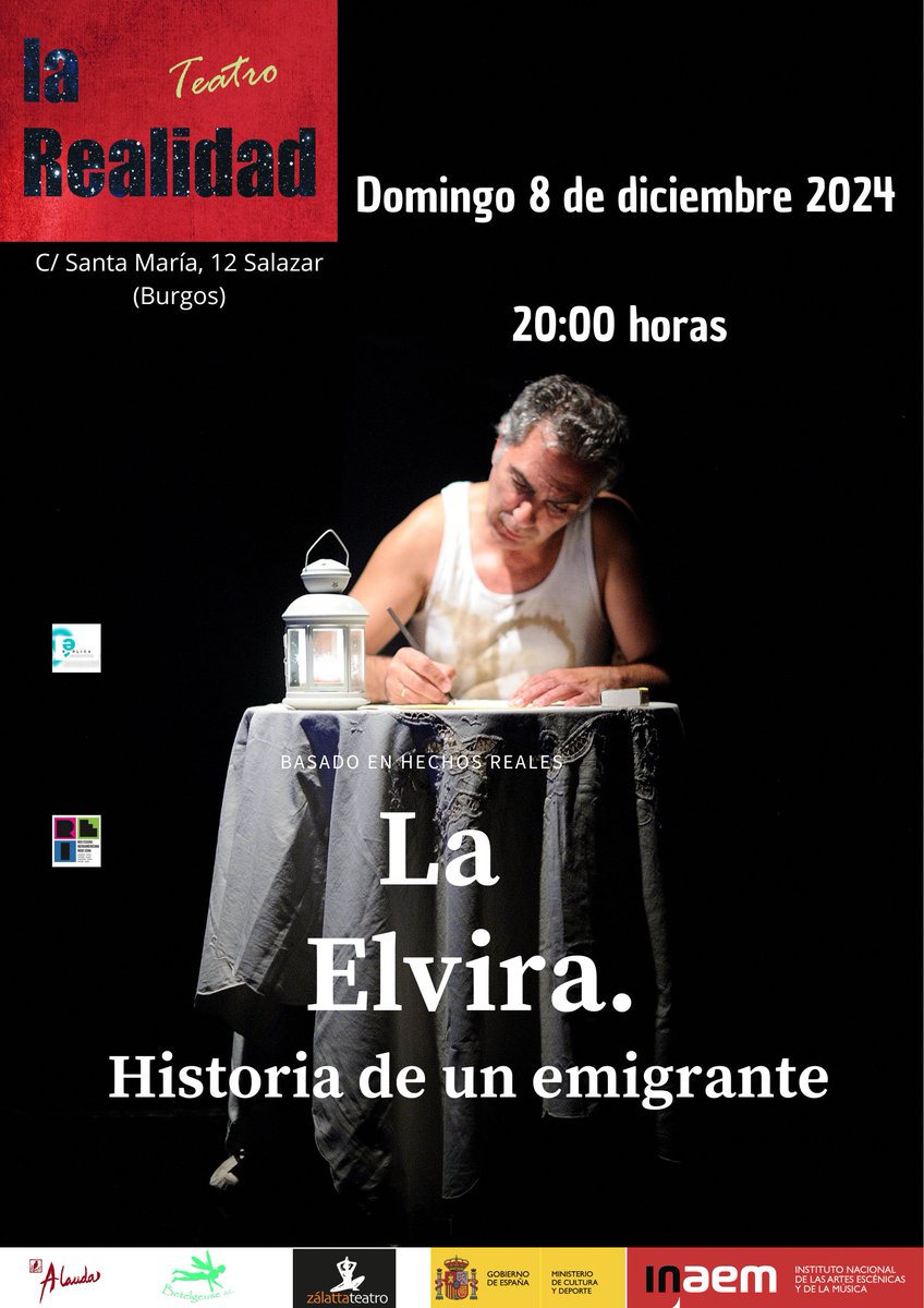 Continuamos con la Gira de nuestra obra "La Elvira. Historia de un emigrante".

8/12/2024 - 20 h.
Teatro La Realidad (Burgos - Castilla - León)

#ViveElTeatro
#SomosRei

Ministerio de Cultura y Deportes

@AlaudaTeatro 

REI - Red Escena Iberoamericana
Réplica