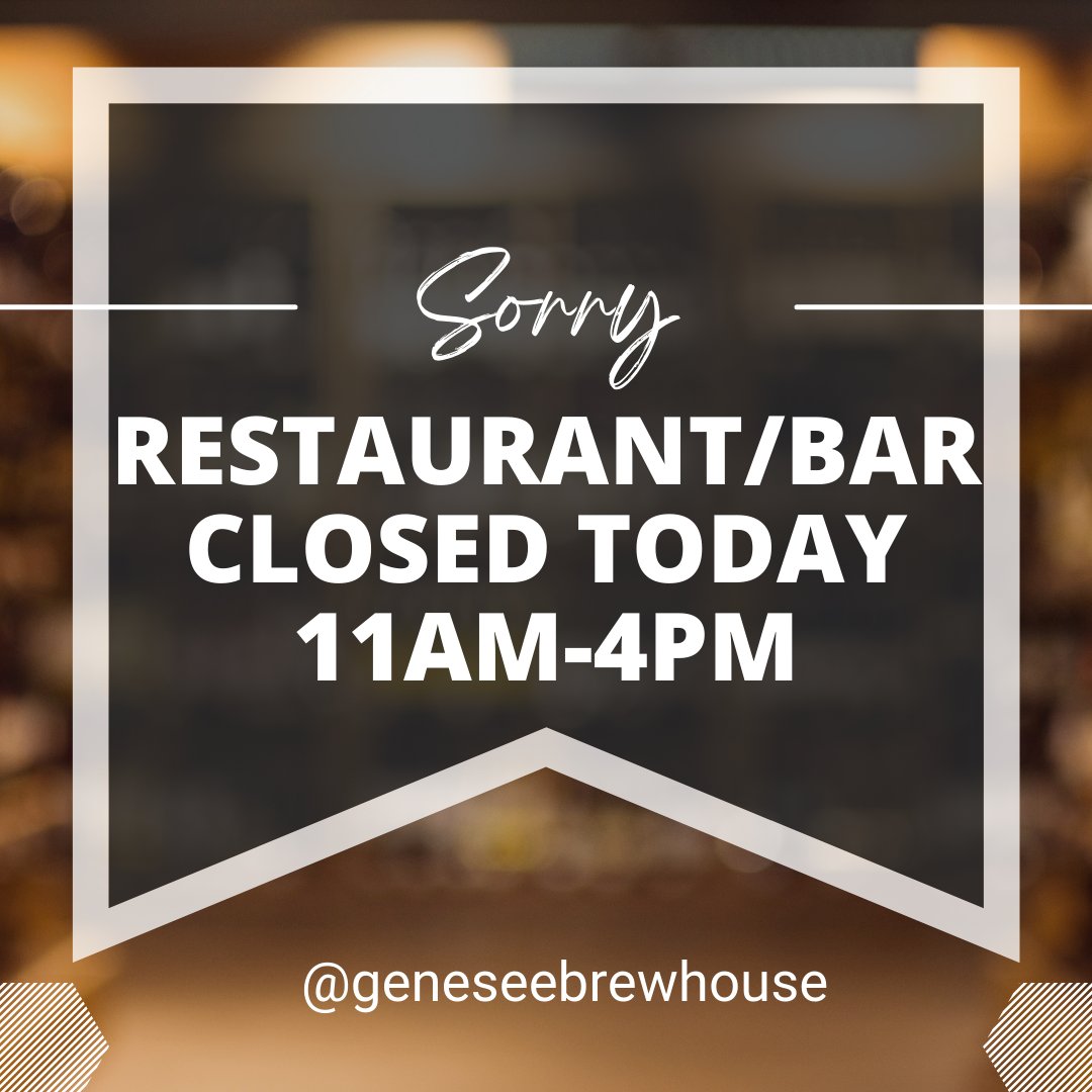 Our restaurant/bar will be closed 11am-4pm today. The first-floor gift shop &amp; tasting room will remain open for normal business hours.