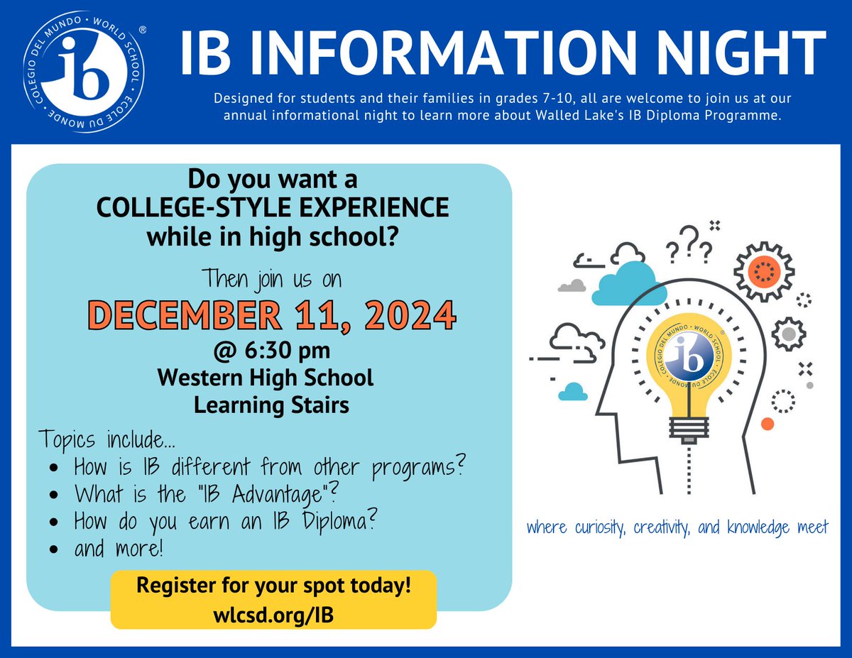 Only one more week until the IB Diploma Information Event!  Reserve your space at wlcsd.org/IB!