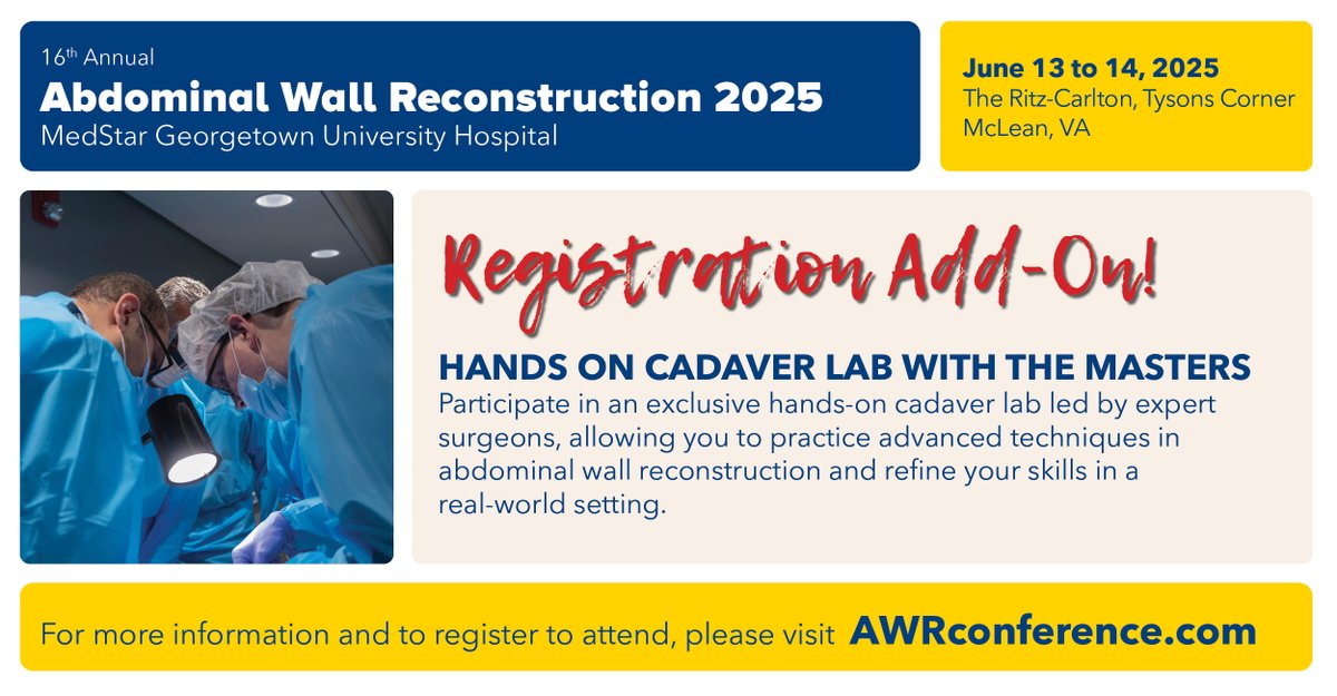 AWRConference's tweet image. AWR features an onsite cadaver lab with the masters! Join select AWR faculty in getting hands on experience during this two-day conference. Add on to your registration as space is limited! awrconference.com  #AWR25 #woundcare #herniasurgery #herniafriends  #plasticsurgeons