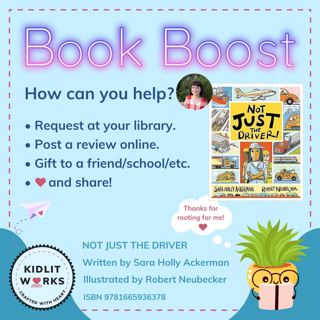 How can you help an author? Boost their books by sharing a review online, requesting a copy at your library, giving a book as a gift, or sharing it with friends. Check out NOT JUST THE DRIVER by @sara_h_ackerman &amp; Robert Neubecker #bookboost #poetry #transportation #kidlit