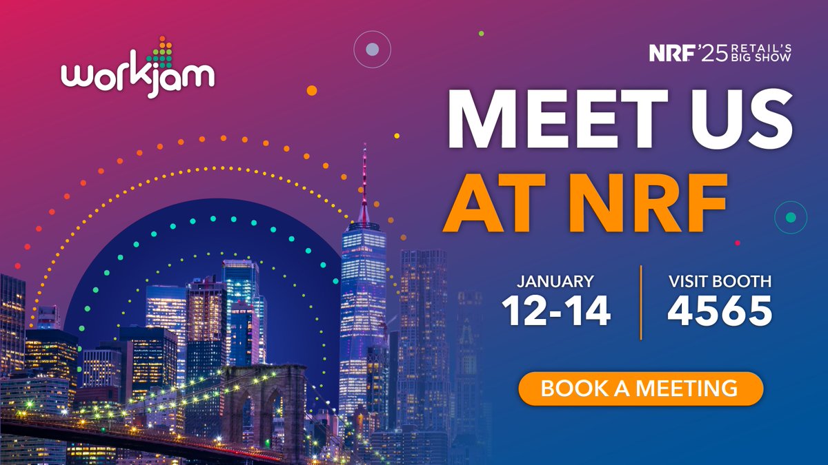 Catch WorkJam’s booth (#4564) at #NRF2025 to discover how our all-in-one solution helps boost your frontline operations.

There's a lot to discuss but we'll share our methods for success IRL 😉 

Secure your time with a WorkJam Expert today: workjam.com/nrf/?utm_sourc…