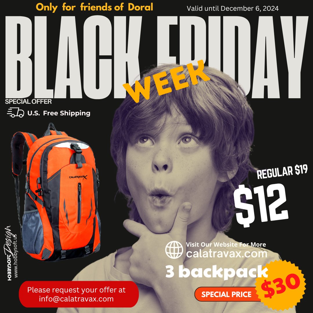 ✨¡Oferta irresistible! por solo $12 (regular $19). 🎒 Además, si compras tres, ¡el precio baja a $30! ✨ Solo residentes de Doral y estará disponible hasta el 6 de diciembre. 🎒
calatravax.com
#doral #camping #offer #sunday