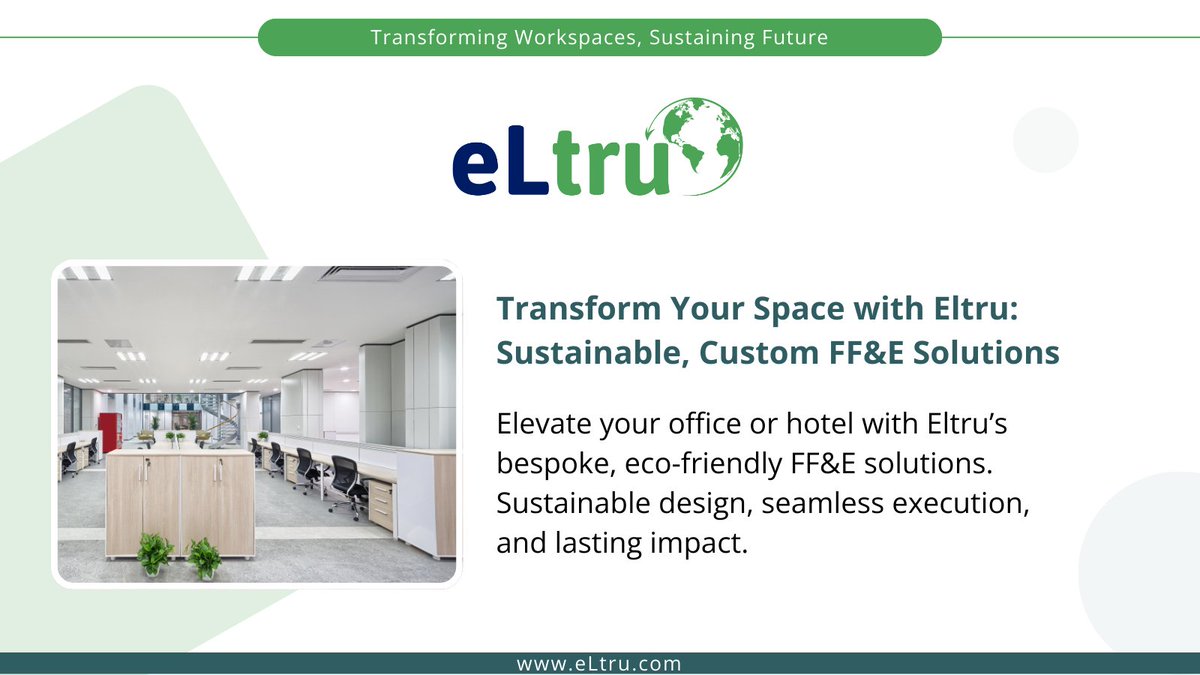 eltrugroup's tweet image. &quot;Eltru creates sustainable spaces with custom FF&amp;amp;E solutions for offices and hotels, focusing on eco-friendly design and  quality execution.&quot;
 #SustainableDesign #EcoFriendlyInteriors #FFESolutions #OfficeInteriors #EltruInnovations #ModernWorkplaces
eltru.com/ffe-services/