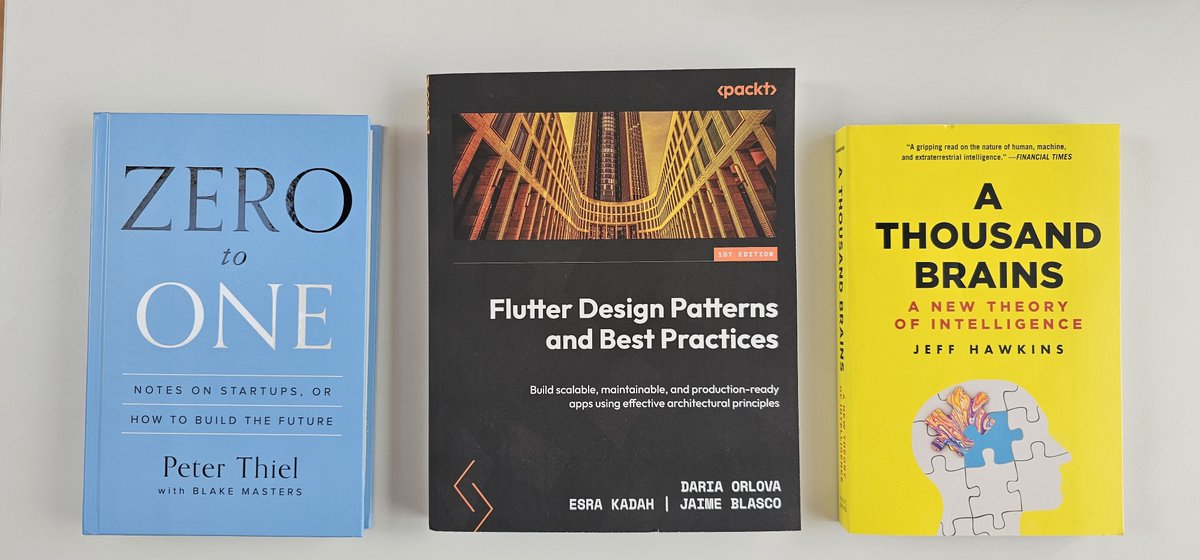 EntropicCode's tweet photo. @EntropicCode, we're always striving to learn and grow. Our latest additions to the library:

📘 Zero to One - Peter Thiel: Innovation and startups.

📗 Future Design Patterns and Best Practices - Orlova, Kadadi & Blasco: Software architecture and design.

📙 A Thousand Brains - Jeff Hawkins: AI and how we think.

Because knowledge drives innovation! 🚀📚