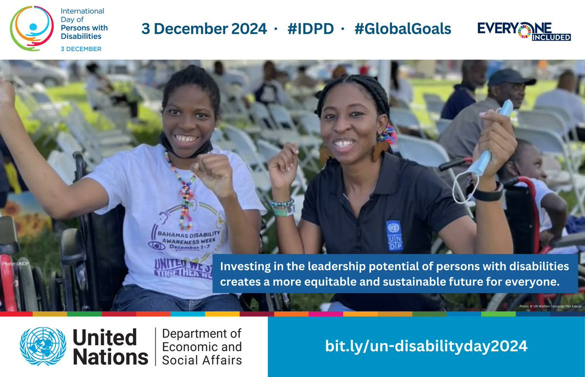 On this International Day of Persons with Disabilities, let’s commit to invest in the leadership potential of persons with disabilities for a more equitable and sustainable future for everyone.

ℹ️ bit.ly/un-disabilityd…
#IDPD #DisabilityDay #EveryoneIncluded