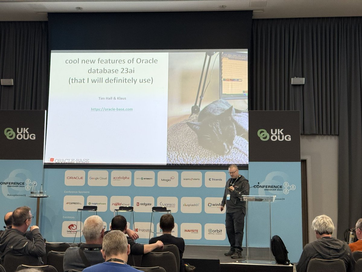 Zahid Anwar (@zeddba) on Twitter photo “Cool things in Oracle Database 23ai that I will definitely use!” by <a href="/oraclebase/">Tim Hall ∞🐵+∞⌨️</a> at #UKOUGDiscover24
Great to have you back Tim 😎👍🏽
<a href="/UKOUG/">UK Oracle User Group</a> “Cool things in Oracle Database 23ai that I will definitely use!” by <a href="/oraclebase/">Tim Hall ∞🐵+∞⌨️</a> at #UKOUGDiscover24
Great to have you back Tim 😎👍🏽
<a href="/UKOUG/">UK Oracle User Group</a>