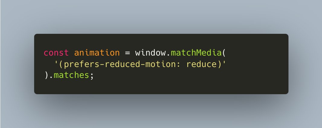 Did you know that checking if end users want animations or not in your app is a JS one liner? 
#accessibility #JS