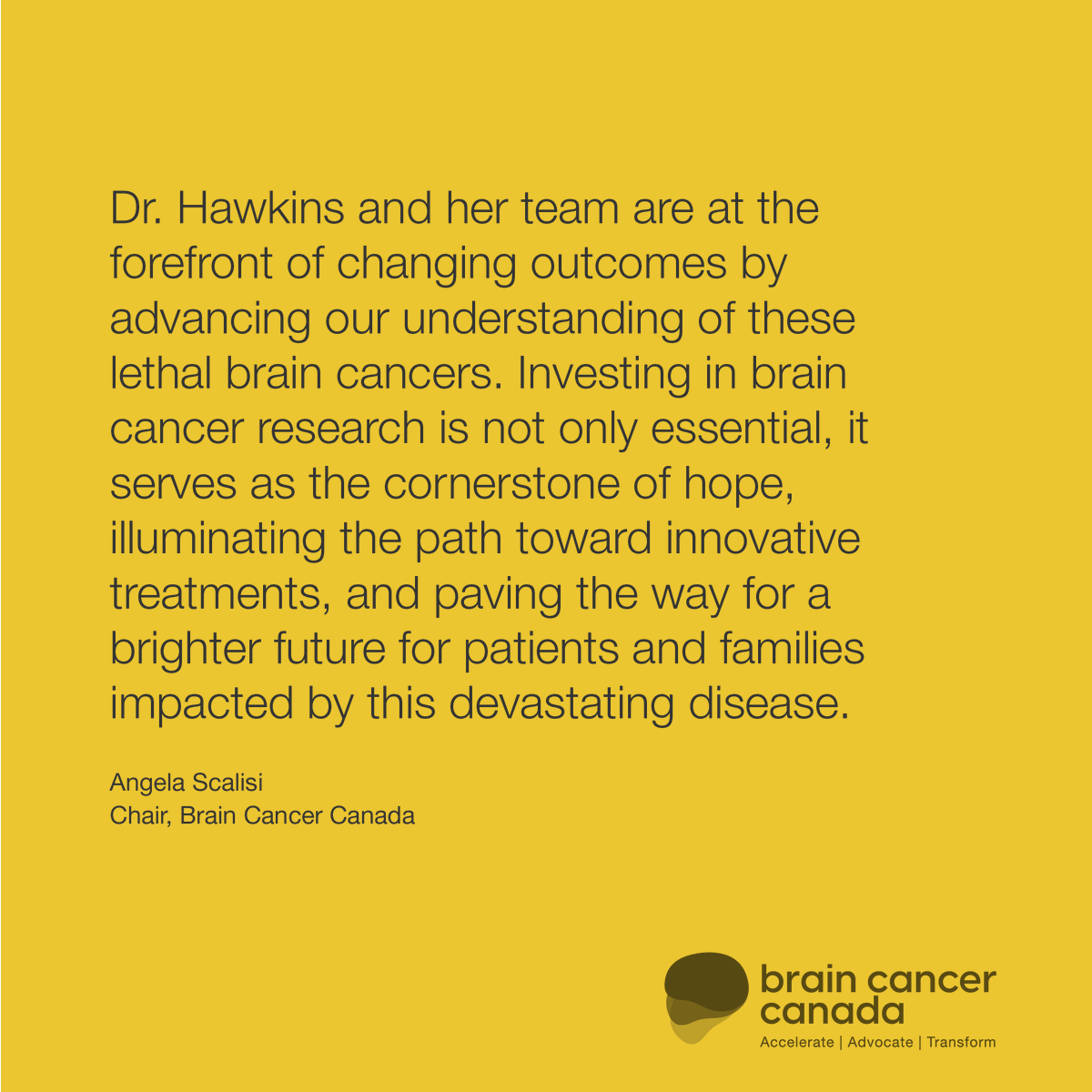 📢GRANT ANNOUNCEMENT: Today, on <a href="/GivingTuesdayCa/">givingtuesdayca</a>, Brain Cancer Canada is pleased to announce a $100,000 pediatric research 🔬 grant has been awarded to Dr. Cynthia Hawkins, neuropathologist-scientist, and her team at the Hospital for Sick Children, targeting Diffuse Intrinsic